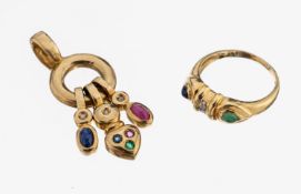14 und 8 kt Gold Farbstein-Diamant-Konvolut, GG 585/000