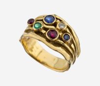 18 kt Gold Farbstein-Brillant-Ring, GG 750/000, 2