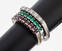 Konvolut 3 18 und 14 kt Gold Farbstein- Diamant-Ringe, 1 x
