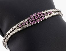 18 kt Gold Rubin-Armband, WG 750/000, 21 rundfacett.