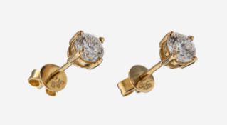 Paar 14 kt Gold Brillant-Ohrstecker, GG 585/000, 2