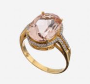 18 kt Gold Morganit-Brillant-Ring, GG 750/000, ovalfacett.