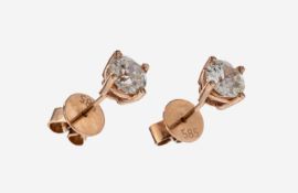 Paar 14 kt Gold Diamant-Ohrstecker, RG 585/000, 2
