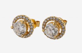 Paar 18 kt Gold Brillant-Ohrstecker, GG 750/000, 2