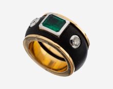 18 kt Gold Smaragd-Brillant-Ebenholz-Ring, GG/WG 750/000,
