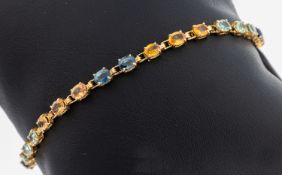 14 kt Gold Saphir-Armband, GG 585/000, ovalfacett. Saphire