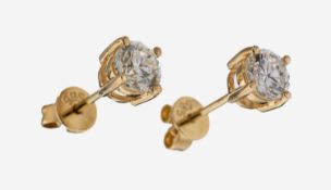 Paar 14 kt Gold Brillant-Ohrstecker, GG 585/000, 2