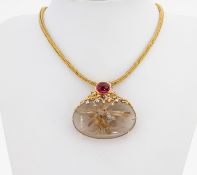 18 kt Gold Rutilquarz-Rubellit-Anhänger, GG/WG 750/000,