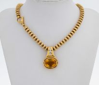 18 kt Gold Citrin-Diamant-Clipanhänger, GG 750/000,