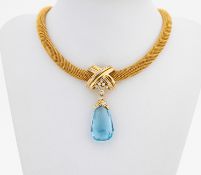 18 kt Gold Brillant-Aquamarin-Opal-Collier, GG/WG 750/000,
