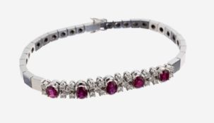 18 kt Gold Rubin-Brillant-Armband, 1970er Jahre, WG