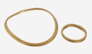 14 kt Gold Schmuckset, GG 585/000, Flechtarbeit, best.