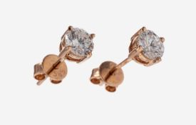Paar 14 kt Gold Brillant-Ohrstecker, RG 585/000, 2