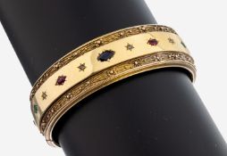 14 kt Gold Farbstein-Diamant-Armreif, Niederlande, um
