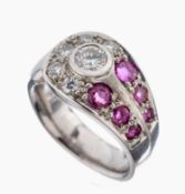 18 kt Gold Brillant-Rubin-Ring, WG 750/000,qualitätvolle