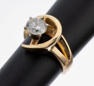 14 kt Gold Brillant-Ring, GG 585/000, ungewöhnliches