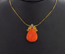 18 kt Gold Korallen-Brillant-Collier, GG 750/000,