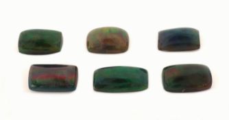 6 lose Schwarzopale, 17.22 ct, Cabochons, versch. Größen