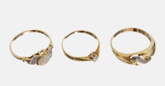 Konvolut 3 14 kt Gold Ringe, GG 585/000, 1 x RW 50,