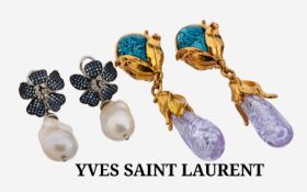 Paar YVES SAINT LAURENT Ohrclips, Metall verg., organisch