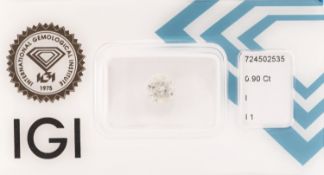 Loser Brillant 0.90 ct l.get.Weiß(I)/p1, eingeschweißt,