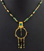 18 kt Gold Farbstein-Collier, GG 750/000 gepr.,