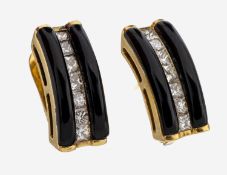 Paar 18 kt Gold Diamant-Onyx-Ohrstecker, GG750/000, 14