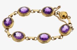 8 kt Gold Amethyst-Armband, GG 333/000 gepr., 6