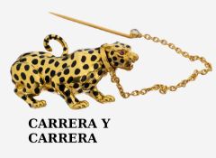 18 kt Gold CARRERA Y CARRERA Rubin-Brillant- Brosche, GG