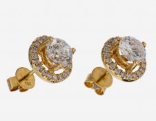 Paar 18 kt Gold Brillant-Ohrstecker, GG 750/000, mittig 2