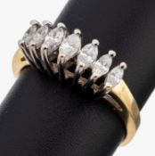 14 kt Gold Diamant-Ring, GG/WG 585/000, 7 in WG gefasste