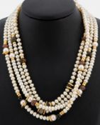 18 kt Gold Perl-Turmalin-Collier, GG 750/000, 4-rhg.,