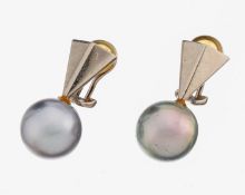 Paar 18 kt Gold Tahitiperl-Ohrclips, WG 750/000, 2