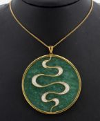 18 kt Gold Nephrit-Brillant-Anhänger, GG 750/000, gr.