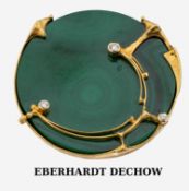 18 kt Gold Malachit-Brillant-Brosche, GG 750/000,