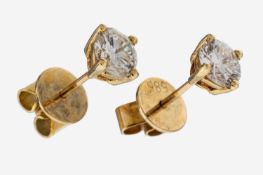 Paar 14 kt Gold Brillant-Ohrstecker, GG 585/000, 2