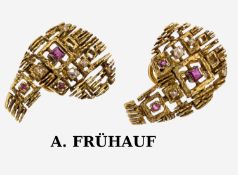 Paar 18 kt Gold Rubin-Diamant-Ohrstecker, GG 750/000,