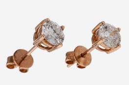 Paar 14 kt Gold Brillant-Ohrstecker, RG 585/000, 2