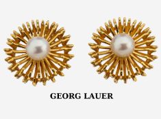 Paar 18 kt Gold GEORG LAUER Perl-Ohrclips, GG 750/000,