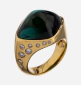 18 kt Gold Turmalin-Brillant-Ring, GG 750/000,