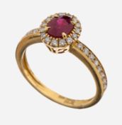 14 kt Gold Rubin-Brillant-Ring, GG 585/000,mittig