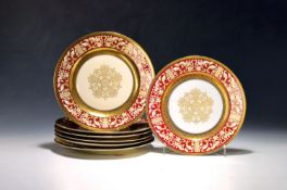 7 Platzteller, Rosenthal, 1945-49, Porzellan, purpurrote