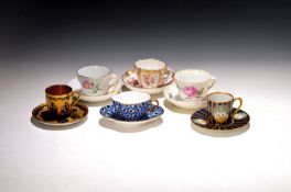 Set aus 7 Mokkatassen, u.a. 4x Meissen, Porzellan, 1x