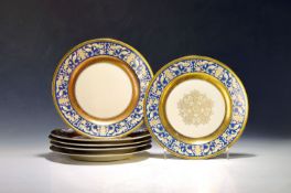 6 Platzteller, Rosenthal, 1945-49, Porzellan, kobaltblaue