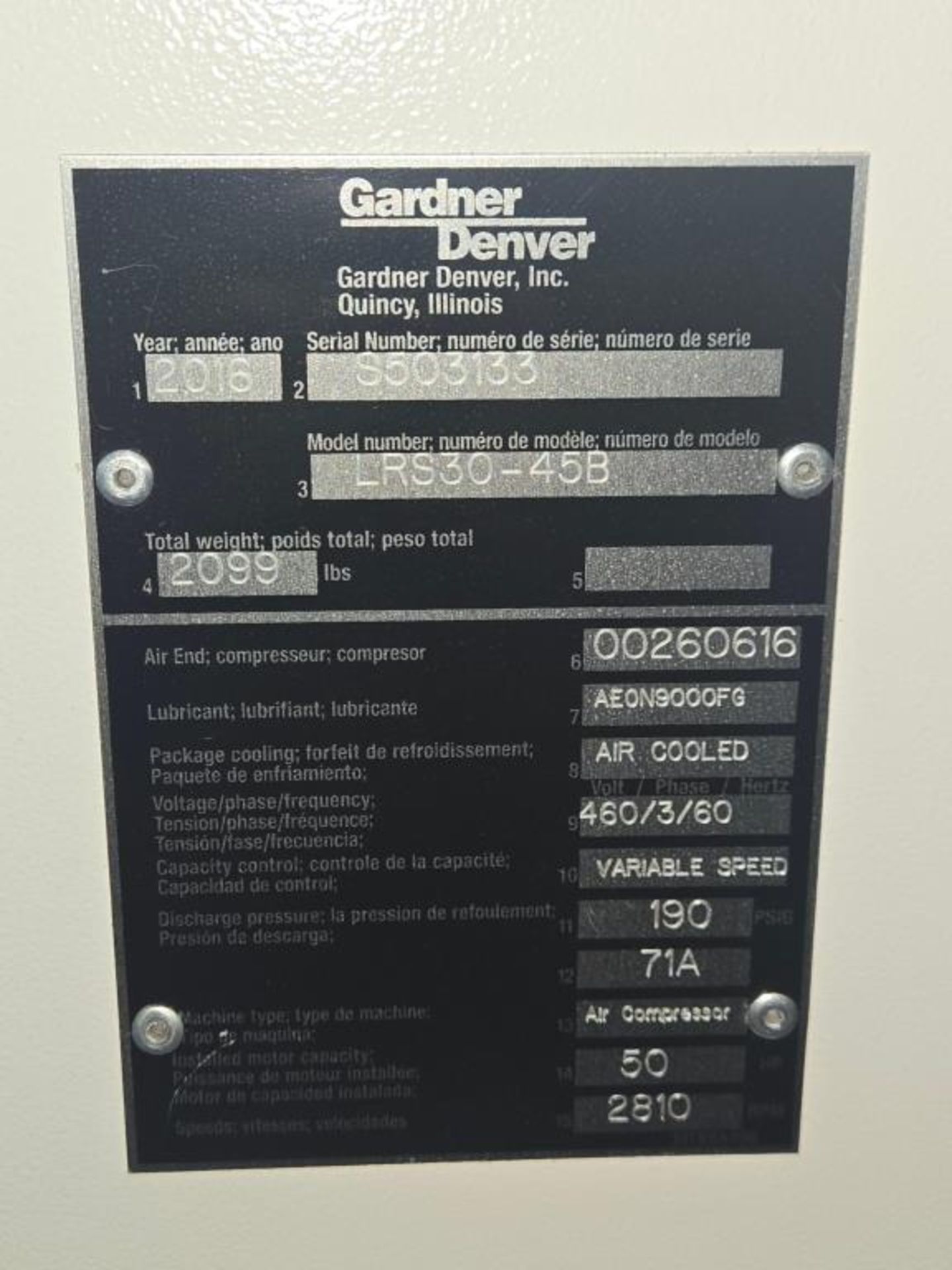Gardner Denver Air Compressor - Image 9 of 10