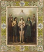  | SEHR FEINE PATRONATSIKONE MIT SIEBEN FAMILIEN-HEILIGEN: ALEXANDER NEWSKI, KSENIA, JOHANNES, PETER