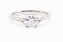 Platinum Single Stone Diamond Ring 0.50ct D VS2 GIA Diamond Set Micro Shoulders Split Pave Shoulders