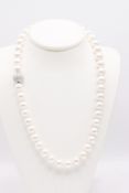Natural 1.00ct Diamond Clasp and Pearl Necklace - 47 Cultured Pearls -18kt White Gold