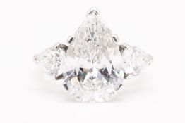 Natural 6.01ct Diamond Ring G Colour SI2 Clarity Pear Cut - Platinum - HRD Certified