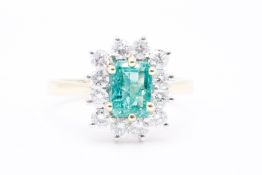 Natural 0.60ct Diamond & 0.80ct Emerald Cluster Ring F Colour VS2 Clarity - 18kt White & Yellow Gold